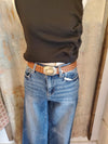 Narrow Leather Light Brown Belt with Buckle Detail
