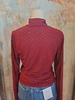 Embellish Mesh Mock Neck Top