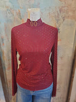 Embellish Mesh Mock Neck Top