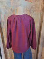 Split Neck Detail Long Sleeve Top