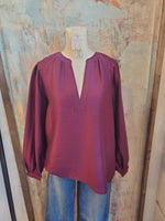 Split Neck Detail Long Sleeve Top