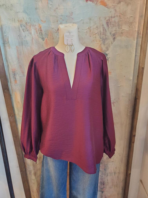 Split Neck Detail Long Sleeve Top