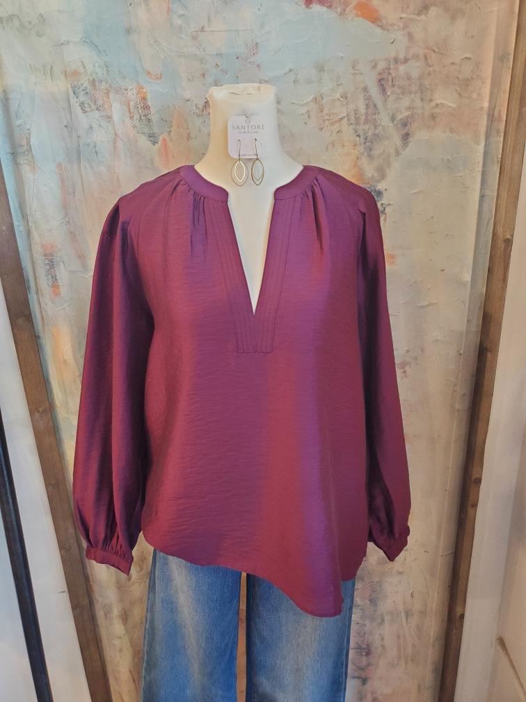 Split Neck Detail Long Sleeve Top