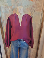 Split Neck Detail Long Sleeve Top