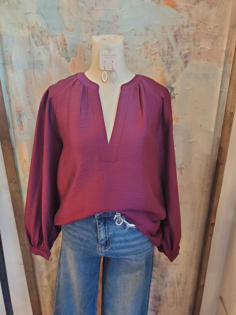 Split Neck Detail Long Sleeve Top