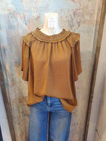 Gold Short Sleeve High Neck Top