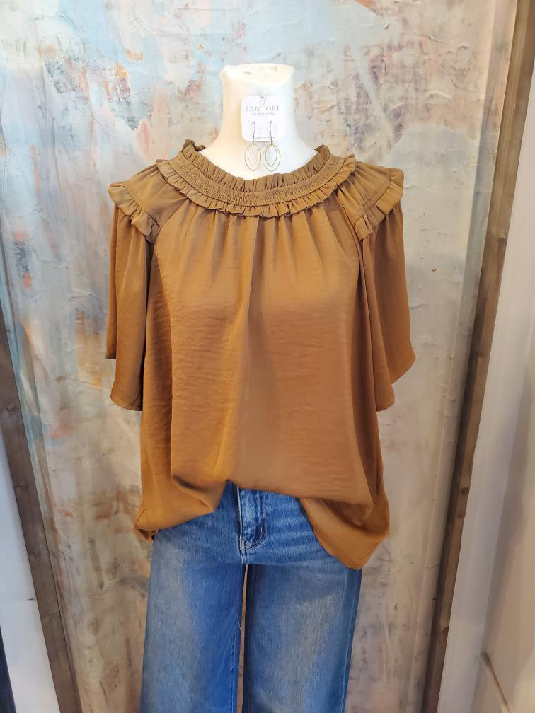 Gold Short Sleeve High Neck Top