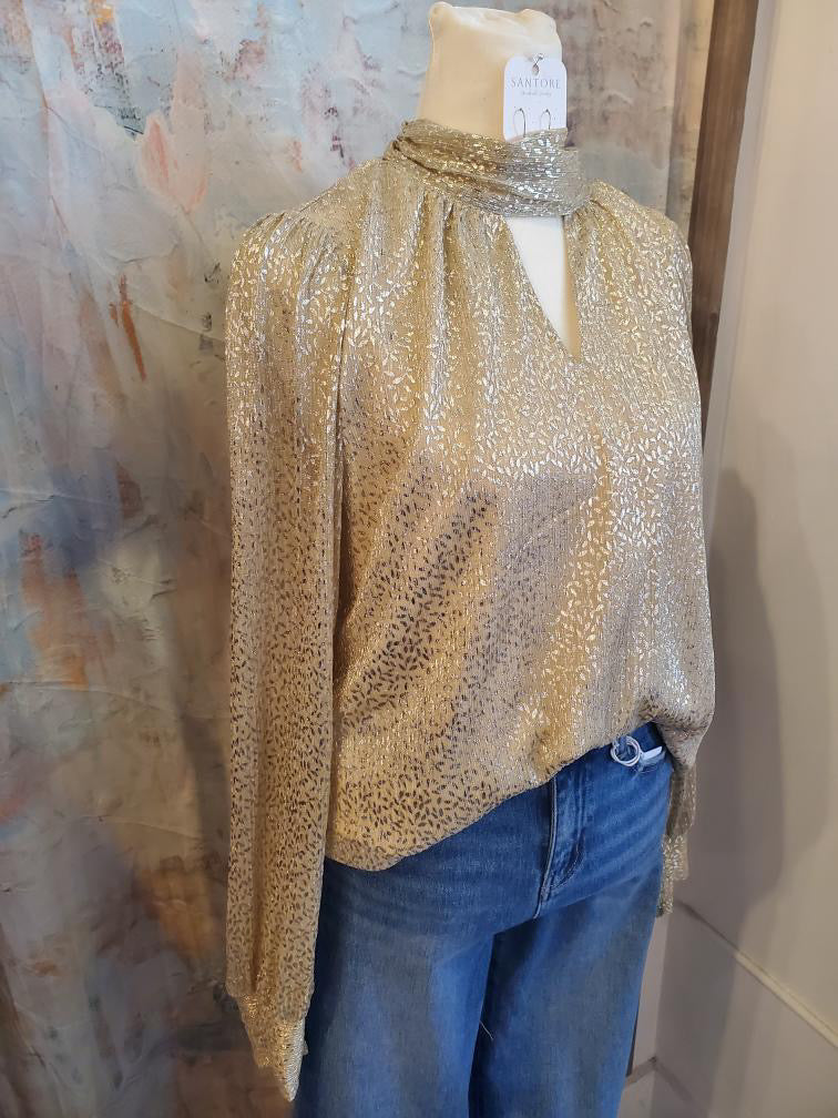 Gold Print High Neck Top