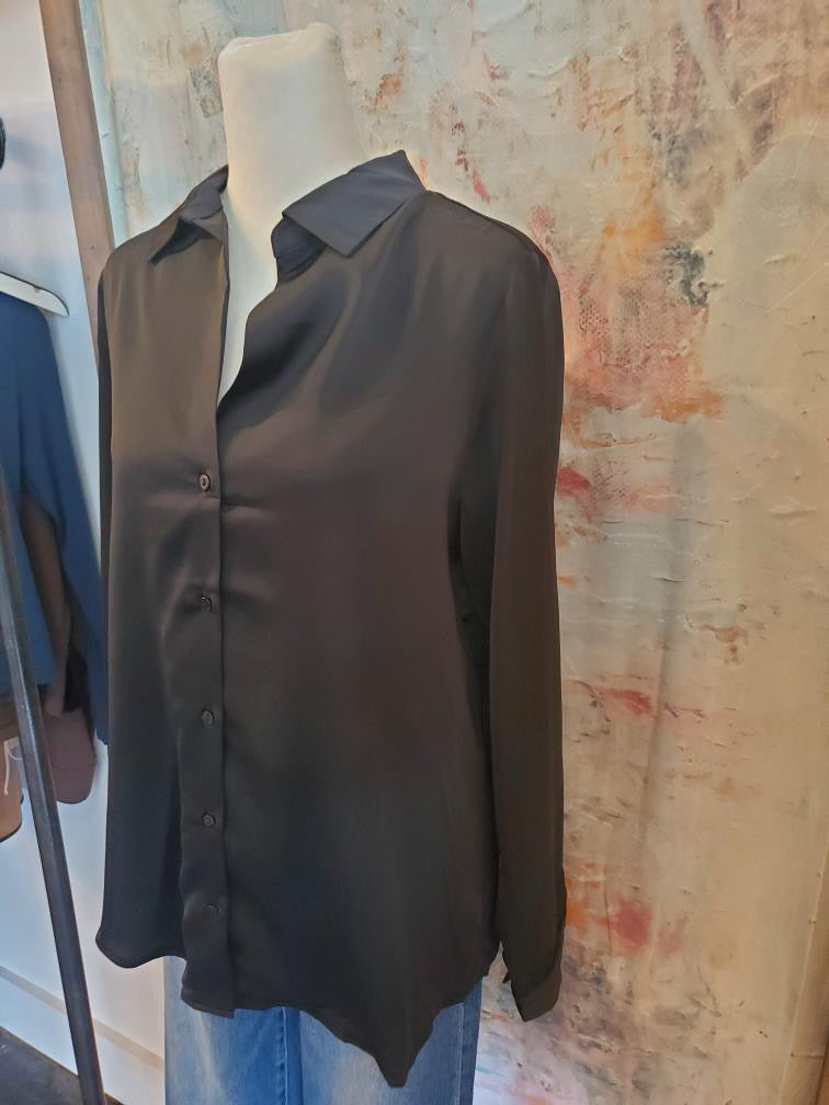 Button Down Long Sleeve Satin Top