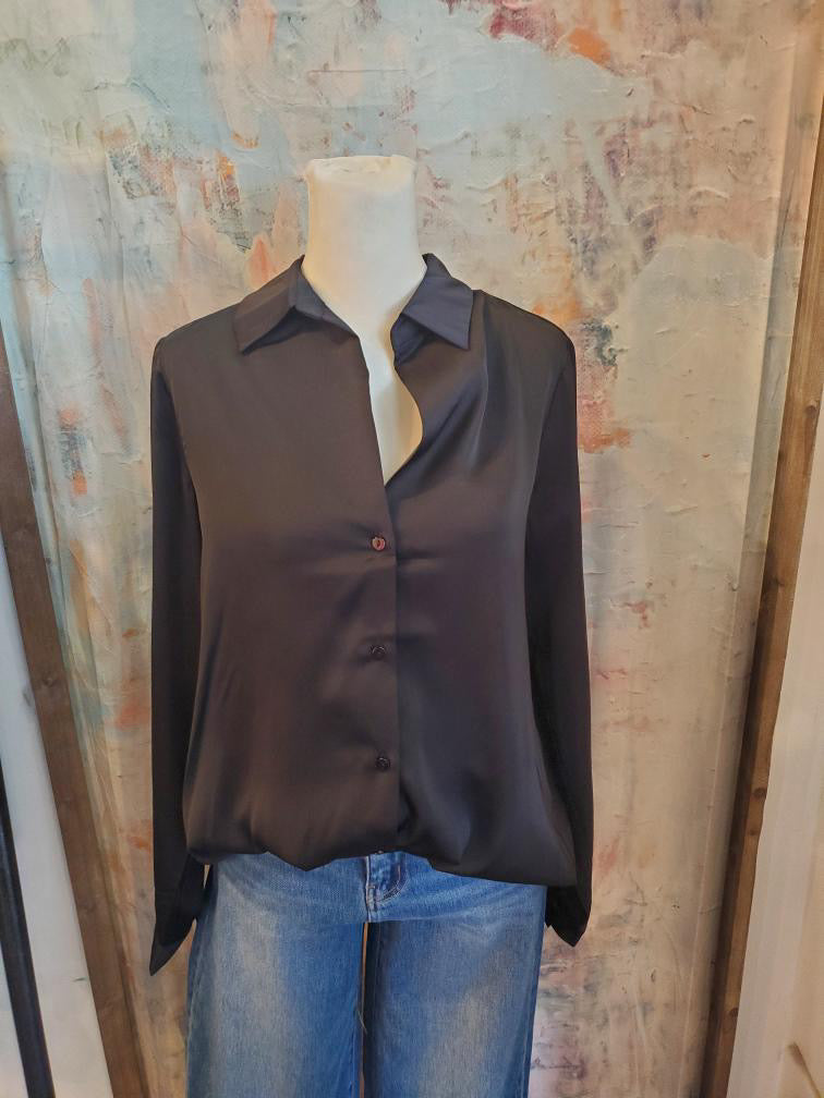 Button Down Long Sleeve Satin Top