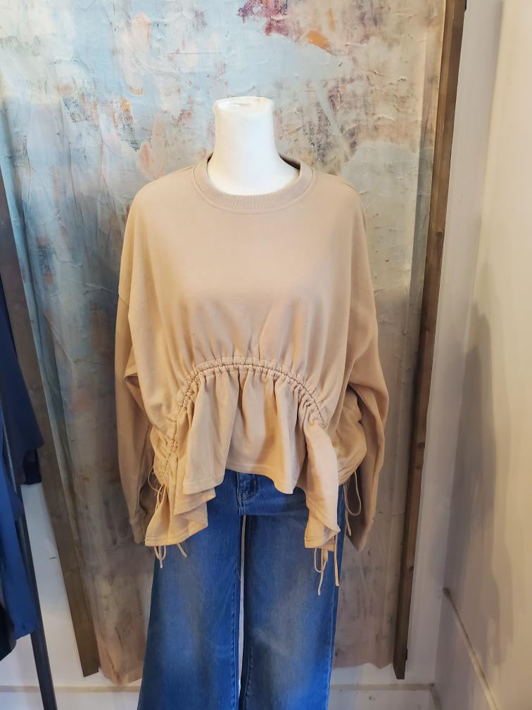 Drawstring Detail Cotton Terry Sweatshirt