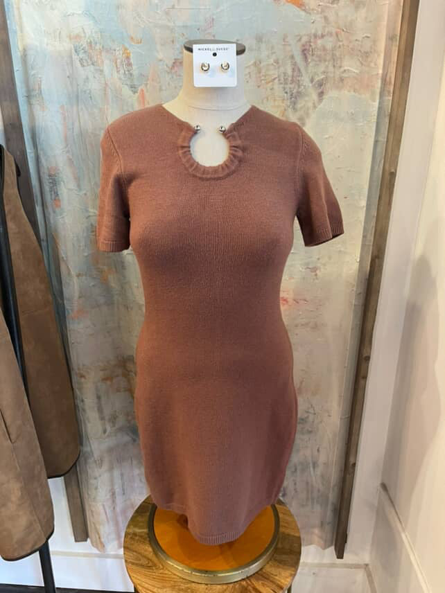 Metal Ring Fitted Sweater Dress