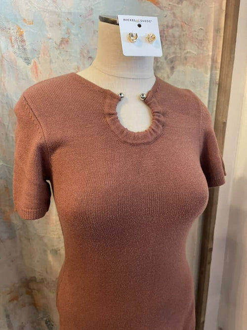 Metal Ring Fitted Sweater Dress