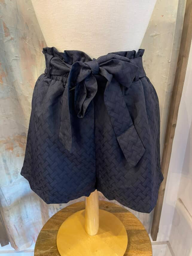 High Waisted Navy Print Shorts with Tie
