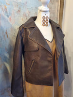 Distressed Faux Leather Brown Jacket