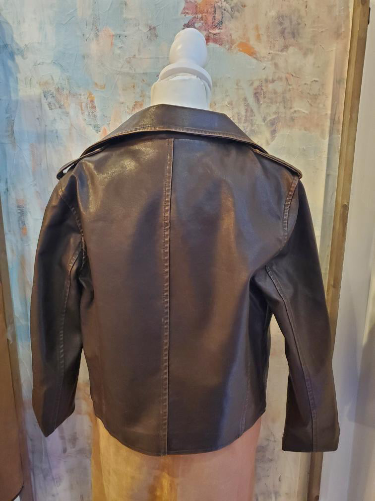 Distressed Faux Leather Brown Jacket