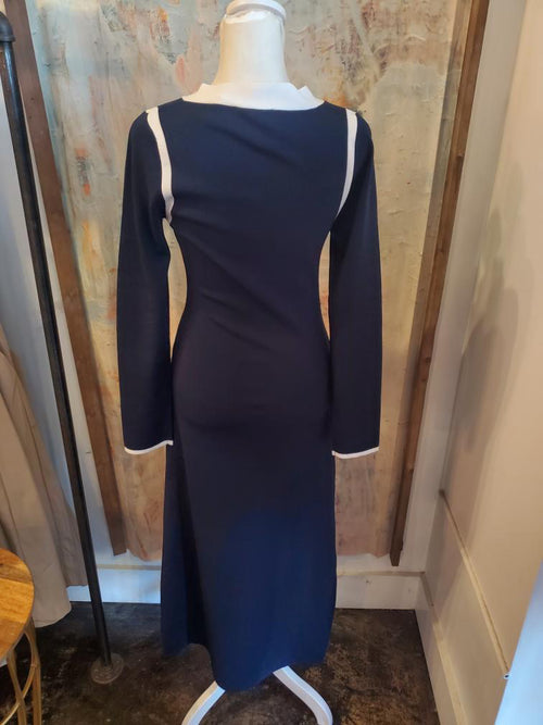 Navy/Ivory Contrast Maxi Sweater Dress