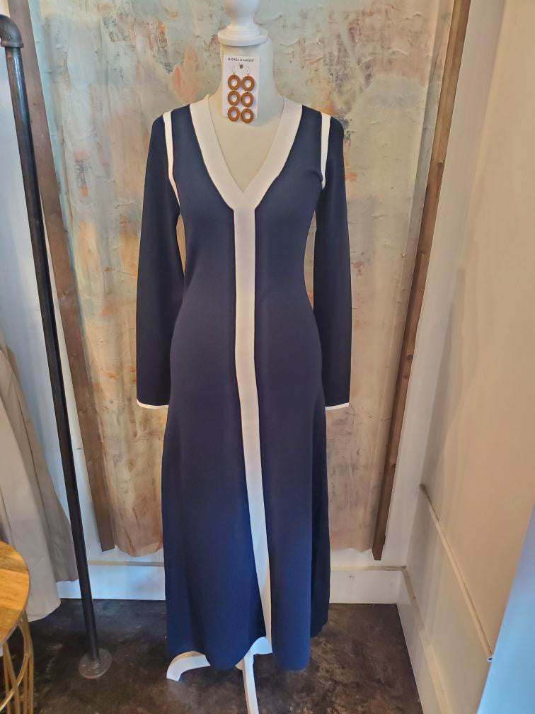 Navy/Ivory Contrast Maxi Sweater Dress
