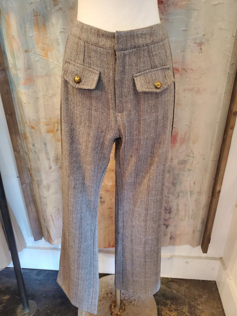 Herringbone Pattern High Waist Flare Pants
