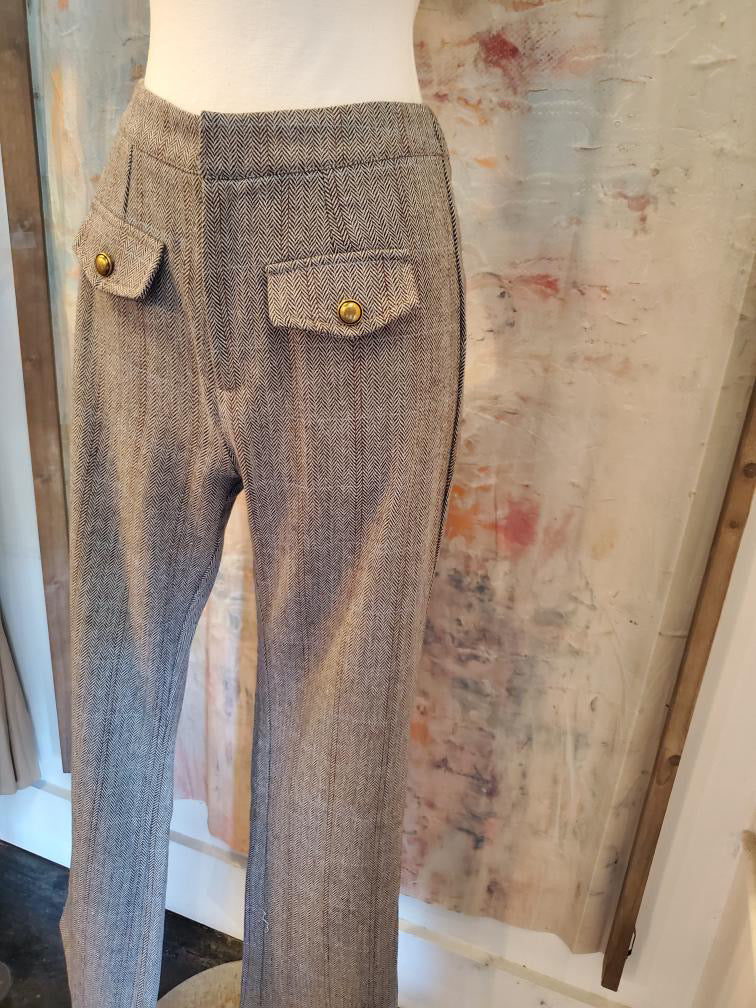 Herringbone Pattern High Waist Flare Pants