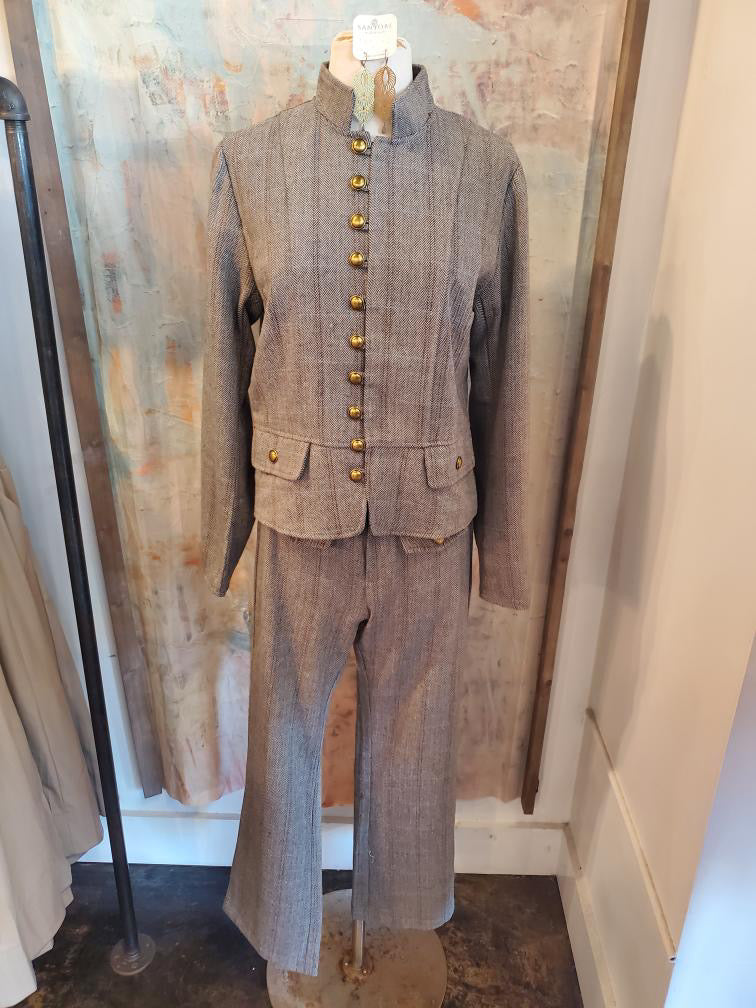 Herringbone Stand Collar Tailored Jacket