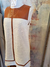 Faux Leather Detail Textured Dress with Pockets