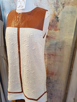 Faux Leather Detail Textured Dress with Pockets