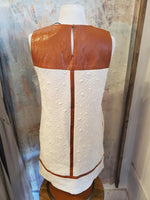 Faux Leather Detail Textured Dress with Pockets