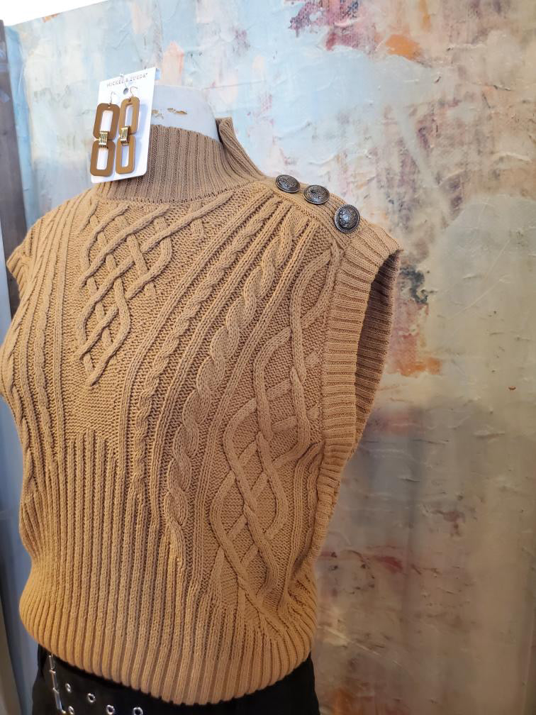 Mock Neck Sweater with Button Detail