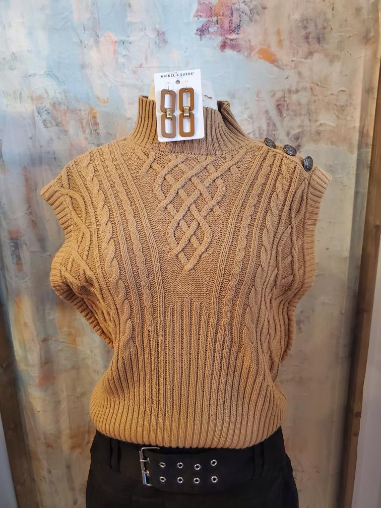 Mock Neck Sweater with Button Detail