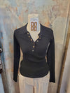 Gold Snap Button Long Sleeve Knit Top