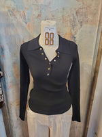 Gold Snap Button Long Sleeve Knit Top