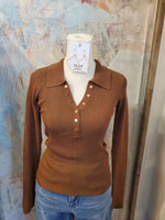 Gold Snap Button Long Sleeve Knit Top