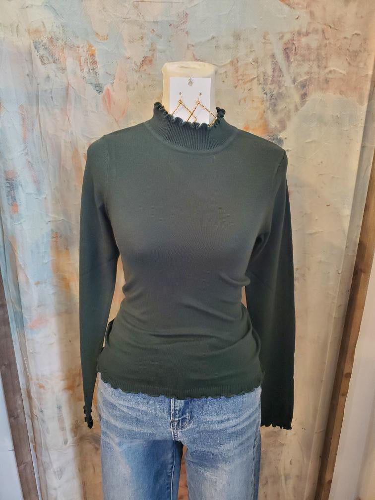 Lettuce Trim Mock Neck Knit Top