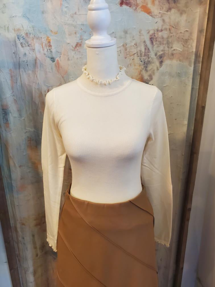 Lettuce Trim Mock Neck Knit Top