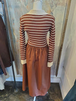 Stripe Long Sleeve Knit Top Midi Dress