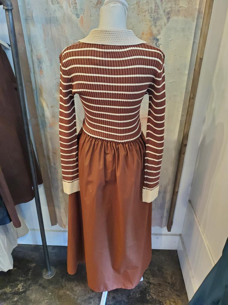 Stripe Long Sleeve Knit Top Midi Dress