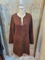 Long Sleeve Suede Dress with Buckle Detail
