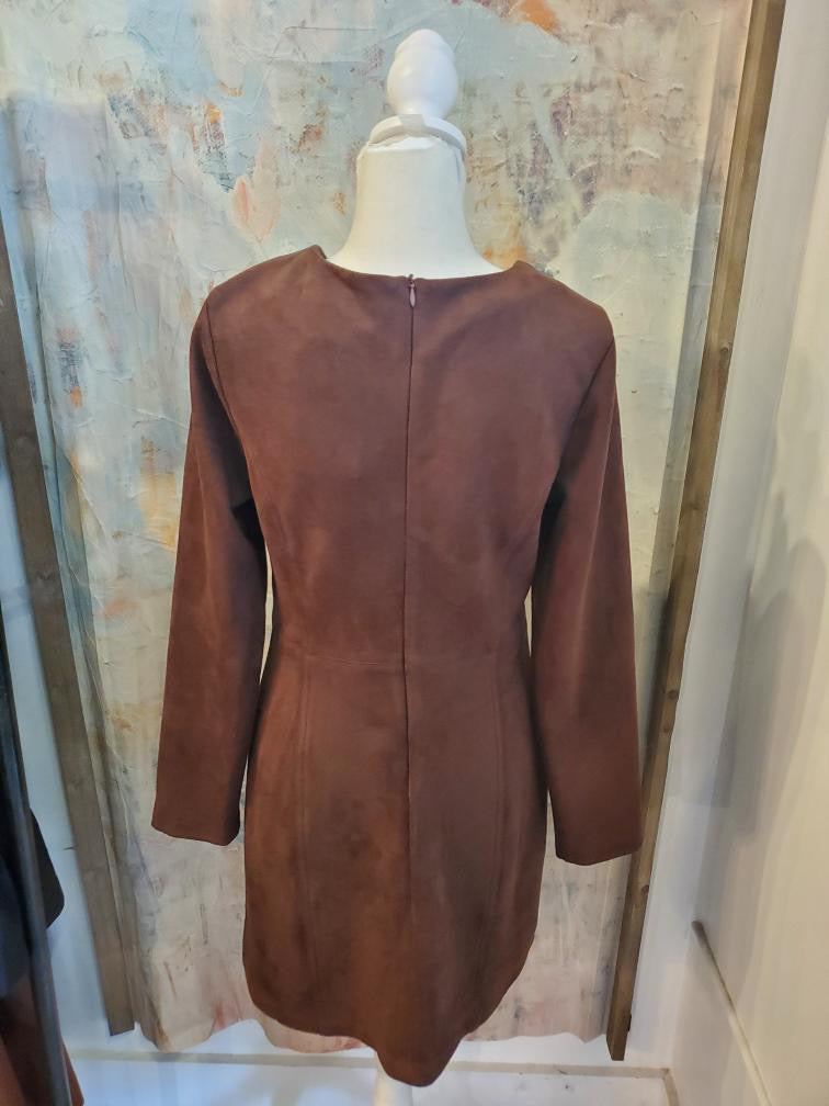 Long Sleeve Suede Dress with Buckle Detail