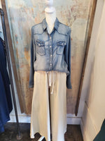 Wide Leg Stone Tie Waist Pants