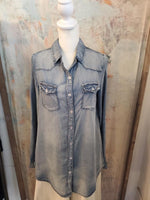 Long Sleeve Roll Up Sleeve Denim Tencel Top