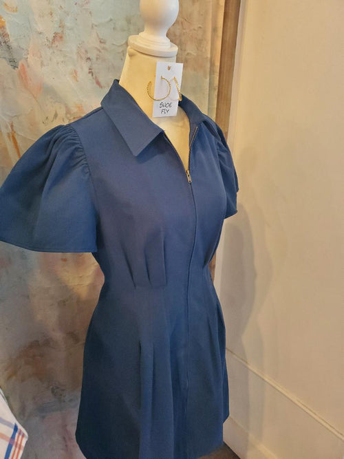 Navy Twill Zip Front Dress