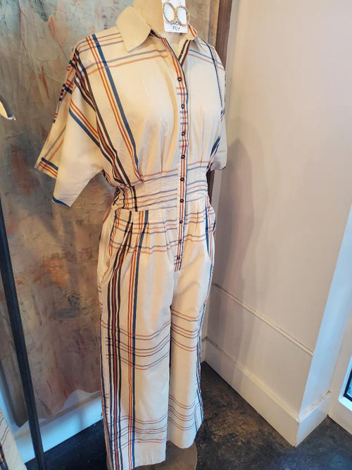 Plaid Pleated Jumpsuit