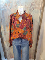 Long Sleeve Rust Brown Button Detail Top