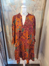 Rust Brown Floral A Line Dress with Pockets