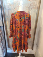 Rust Brown Floral A Line Dress with Pockets