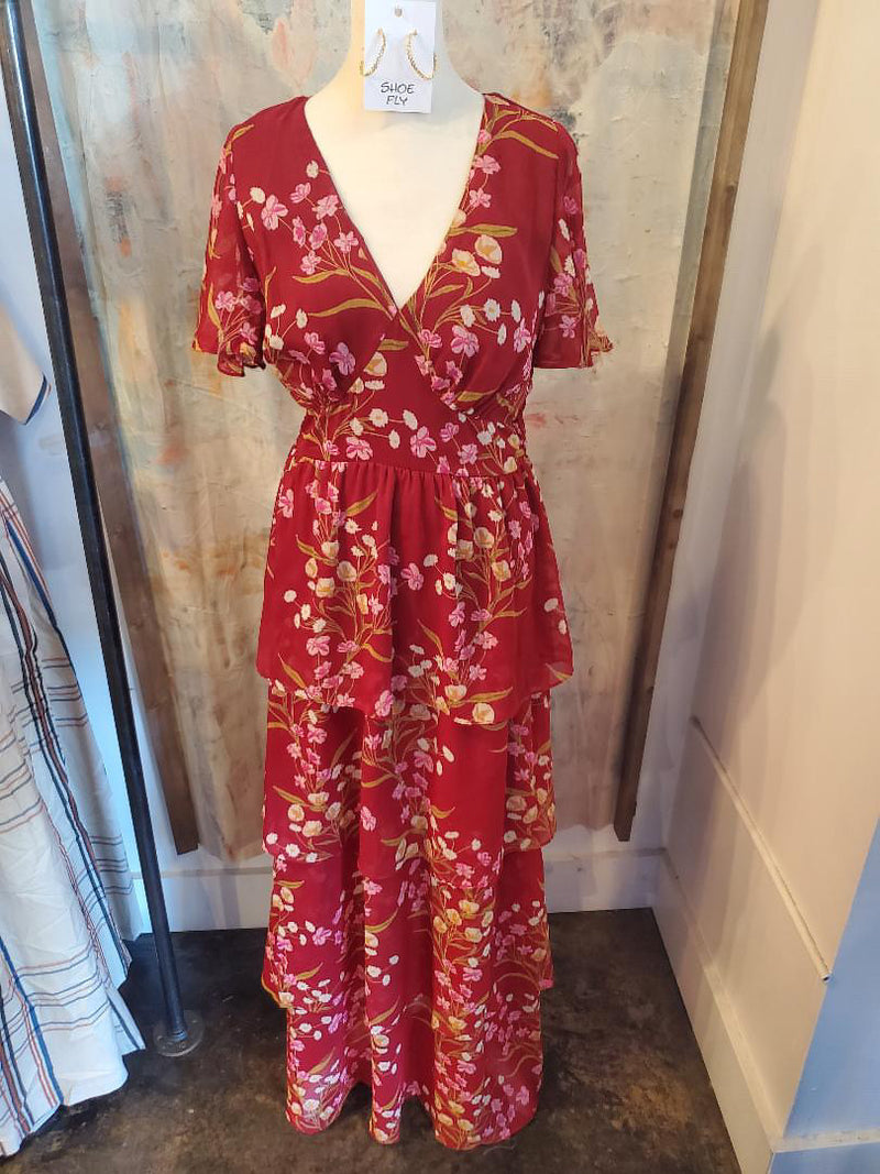 Burgundy Multi Tiered Maxi Dress
