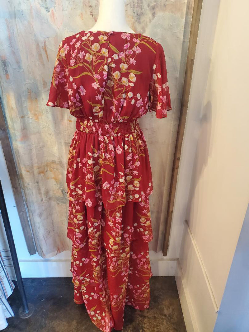 Burgundy Multi Tiered Maxi Dress