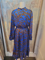 Brown Multi Split Neck Abstract Dress