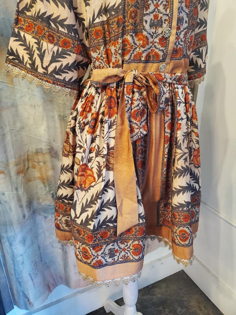 Fall Floral Tie Waist Dress with Pockets